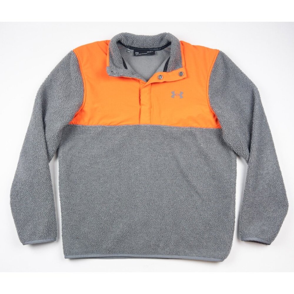 Under Armour SweaterFleece Pile Golf Sweatshirt Men's Medium Blaze Orange Gray